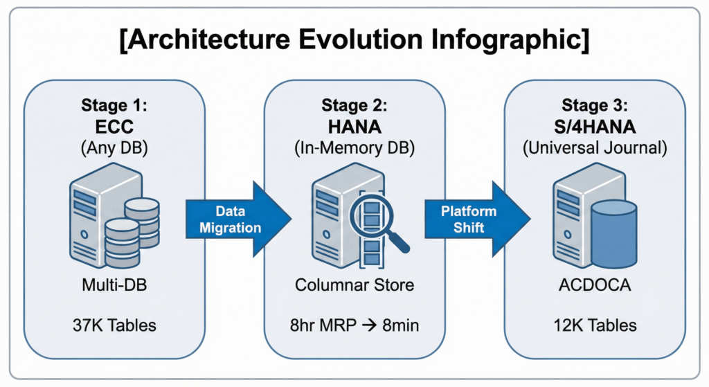 Diagram of Architecture evolution of SAP Database