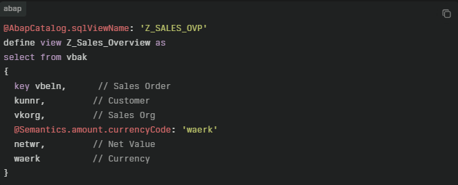 example of SAP CDS view